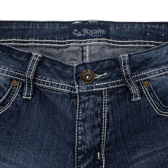 Royalty Bermuda Shorts Womens 6 Mid Rise Cuffed Blue Denim Stretch W29 - Picture 6 of 7